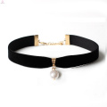 Latest Design Black Velvet Beads Necklace, Black Velvet Pearl Gold Pendant Choker Necklace